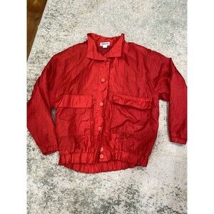 Vintage Silkworm’s Size M/L? Red Windbreaker Collared Button Bomber Jacket Korea